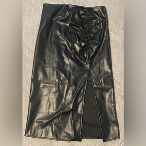New Without Tags Elegant Long High Waist Leather Skirt